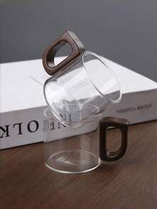 6pcs Wooden Handle Glass Tea Cups, Coffee Cups, 100ml Delicate Small Glass Cups, Suitable For Living Room, Patio, Party, Afternoon Tea, Guest Reception, Cups, Glass, One Cup Of Coffee - Multicolor - View 5