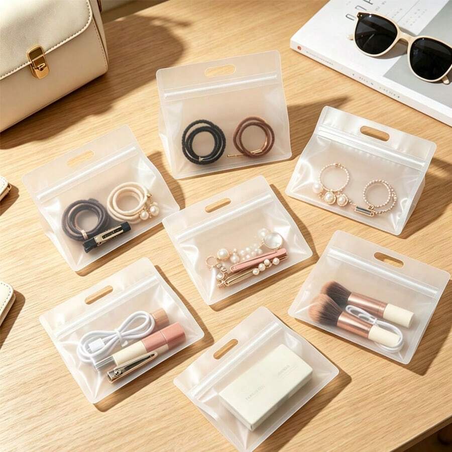 Hadiah untuknya/Untuknya: Tas Plastik Buram dengan Resleting, Tas Penyimpanan Transparan yang Dapat Digunakan Kembali, Tas Penyimpanan Multifungsi yang Cocok untuk Kosmetik, Perhiasan, Aksesori Rambut, Perlengkapan Kantor, Kerajinan Tangan, dan Pengorganisasian Alat Tulis - Beraneka warna - View 1