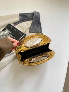 Elegant/vävt mönsterdesign box clutch; romantisk bröllopsfest handväska; charmig/utsökt kvällsclutch; glänsande färgad boxväska - Guld - Visa 9