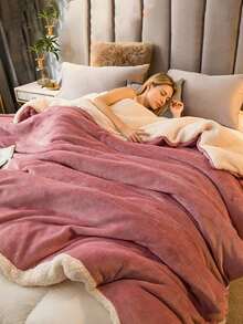 1pc Modern Style Bean Paste Color Milk Velvet Lamb Fleece Double Layer Blanket, Skin-Friendly Soft Comfortable Warm Throw Blanket, Machine Washable, All Season Use, Suitable For Bedroom Guest Room - Coral Pink - View 7