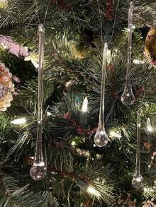 1/6/12/24pcs Christmas Transparent Glass Water Drop Hanging Decor, Raindrop Crystal Pendant Ornament, Chandelier Pendant, Christmas Tree Winter Party Home Decoration - Multicolor - View 8