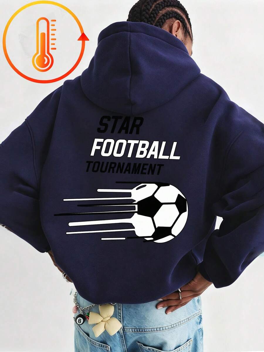 Tween Boy Fun Print Pullover Sweatshirt, Warm And Comfortable Thermal-Lined Pullover Sweatshirt For Autumn/Winter - Navy Blue - View 1