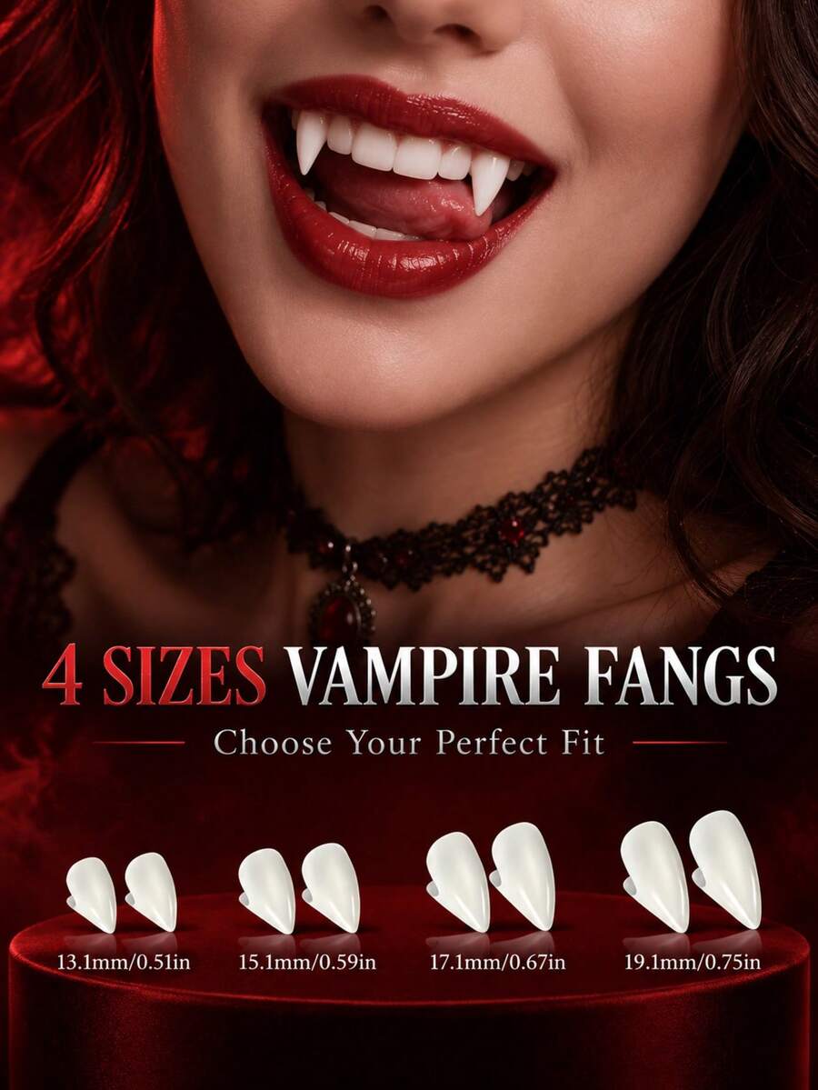 4 Pairs Vampire Fangs Halloween Cosplay Makeup Props 13mm 15mm 17mm 19mm Multi-Size Reusable Costume Party Accessories - Multicolor - View 1