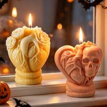 4pcs Halloween Heart Skull Silicone Candle Mold Mechanical Heart Silicone Mold, Halloween Decor Element Plaster Silicone Mold - White - View 4