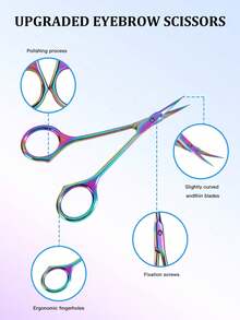 JSS. 3 Packs Iridescent Eyebrow Trimming Scissors, Sharp Stainless Steel Facial Hair Scissors, Women Beauty Grooming Kit With Protective Covers - Multicolor - View 9