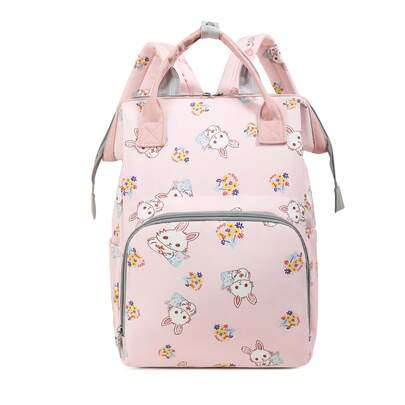 1pc Cute Rabbit Print Decorated Nylon Baby Bottle Bag, Portable Premium Large Capacity Zipper Pouch, Suitable For Moms' Daily Childcare Use