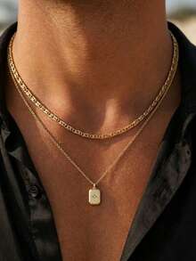 2pcs Men's Minimalist Street Style Metal Necklace, North Star Pendant, Casual Daily Neck Accessory - Gold - View 6