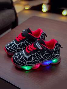 1 Pair Kids Luminous Cartoon Soft Bottom Mesh Breathable Running Sports Shoes, Halloween - Black - View 3