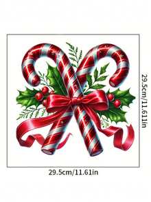 1pc Christmas Candy Cane And Holly Leaf Berry Red Bow Pattern PVC Material Home Wall Bathroom Toilet Decoration Sticker, Suitable For Christmas Holiday Atmosphere Decoration Of Walls, Cabinets, Refrigerators, Toilet Lids And Other Scenes - A - View 8