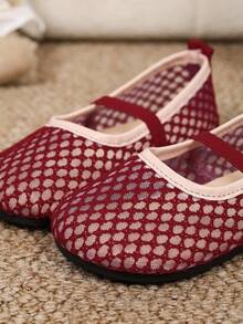 Toddler Spring/Summer Hollow Mesh Mary Jane Shoes, Multi-Color Elastic Strap, Soft Sole Comfortable Baby Girl Indoor/Outdoor Shoes - Red - View 5