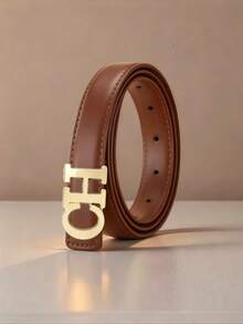 Women Fashion Solid Color Waist Belt, Vintage Interlocking Double‑Circle Hollow Metal Buckle Design Waist Strap, Casual Daily Matching Accessory - Multicolor - View 9