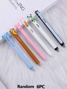 6pcs Animal-Shaped Erasable Neutral Pens, Animal Signature Pens, Snack Theme Side-Click Erasable Pens, Cute Neutral Pens, Multiple Styles Including Rabbit, Elephant, Panda, Refillable Ink, Smooth Writing, Built-In Eraser, Ideal Gift For Friends, Classmates And Family - Default - View 14