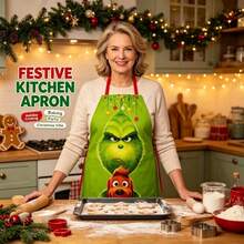 The Grinch 1pc Christmas Series Printed Apron, Waterproof & Stain-Resistant, Creative & Funny Kitchen Apron, Christmas Decoration - Multicolor - View 1