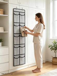 1pc Over-The-Door Hanging Shoe Storage Bag, Multi-Pocket Mesh Storage Organizer, Foldable Wall-Mounted Storage Rack, Suitable For Shoes, Cosmetics, Toys, Miscellaneous Items, Space-Saving Storage Accessory For Home Closet, Bedroom, Dorm - Multicolor - View 2