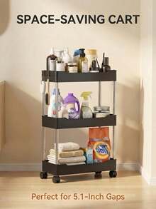 1pc Black Rolling Storage Rack, Floor-Standing, Multi-Layer Design, Suitable For Bathroom, Toilet, Gap, Living Room, Kitchen And Other Places, Tiered Storage Rack - Multicolor - View 6