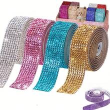 1pc Random Color Self-Adhesive Glitter Crystal Rhinestone Sticker Diamond Ribbon Sticker Rhinestone Craft Car Phone Bag Gift Party Home Decor - Rhinestone Stickers - View 11