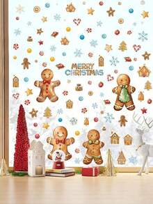 2/4pcs Christmas Gingerbread Man Window Decals, Removable Christmas Wall Stickers, Snowflake Candy House Stickers, "Merry Christmas" Window Decor, Suitable For Home Glass Doors, Holiday Parties, Reusable, Fit For Bedroom And Store Windows. - Multi-color - View 7