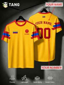 Men Custom Colombia Los Cafeteros Flag Print Soccer Jersey, Personalized Name Number Football Shirt Lightweight Fan Gear Training Casual Sports Gift - Orange - View 2