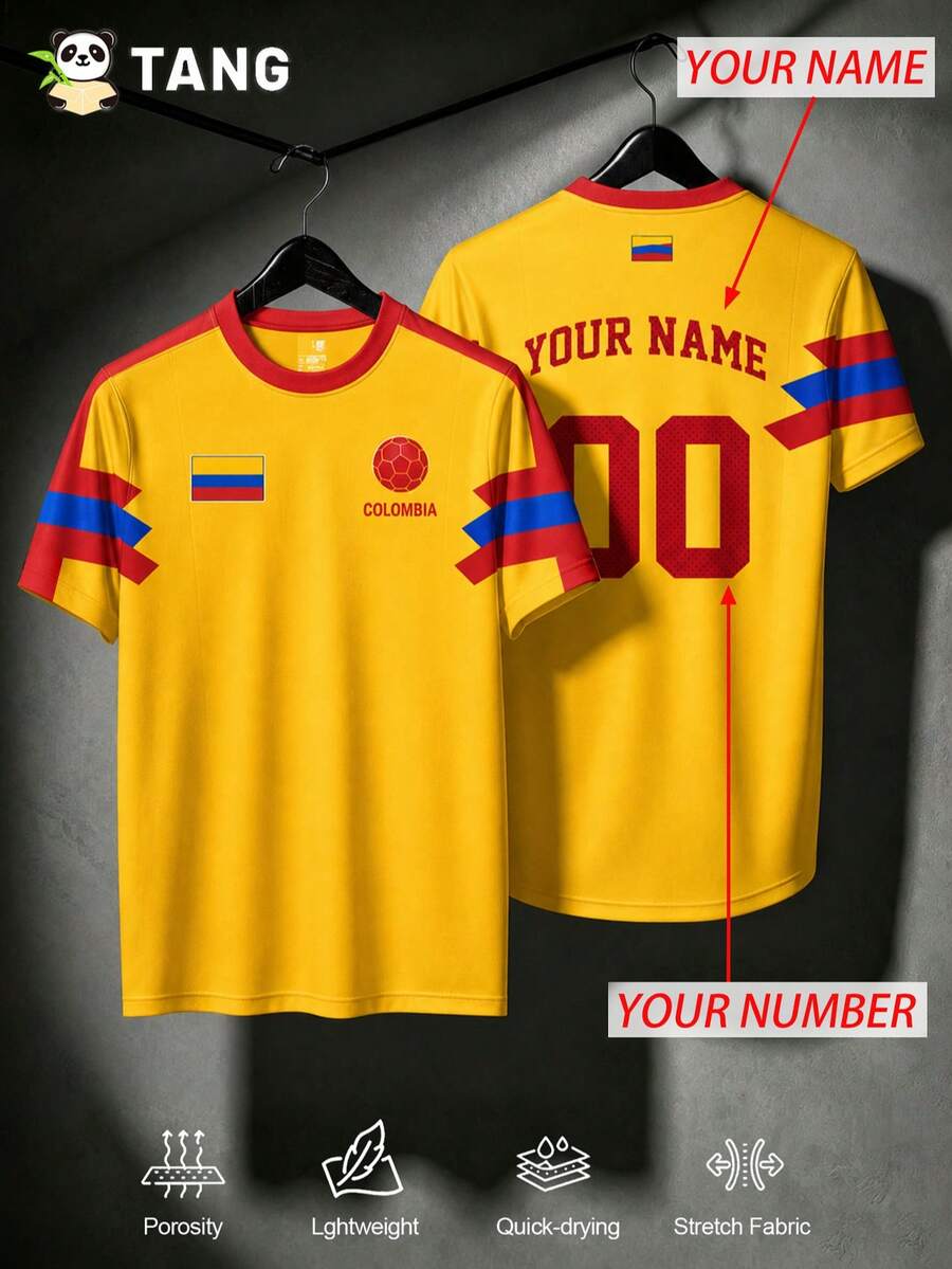 Men Custom Colombia Los Cafeteros Flag Print Soccer Jersey, Personalized Name Number Football Shirt Lightweight Fan Gear Training Casual Sports Gift