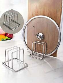 1pc Stainless Steel Cutting Board Rack Pot Lid Holder Chopping Board Stand Kitchen Countertop Storage Organizer - Multicolor - View 9
