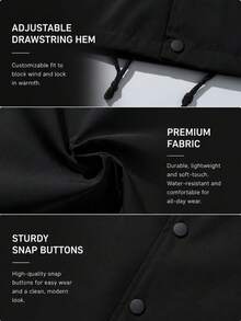 1pc Women's Solid Color Sport Outdoor Mountain Style Spring Autumn Jacket, Black Top With Snap Buttons And Drawstring Hem, Versatile Coach Jacket For Cycling And Climbing - Black - View 6