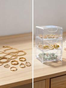 1pc 3-Layer Drawer Jewelry Storage Box, Multi-Compartment Desktop Organizer For Earrings, Hair Accessories, Cosmetics And Small Trinkets, Bedroom Office Study Makeup Drawer Storage, Home Decor And Desktop Storage Supplies - Multicolor - View 2