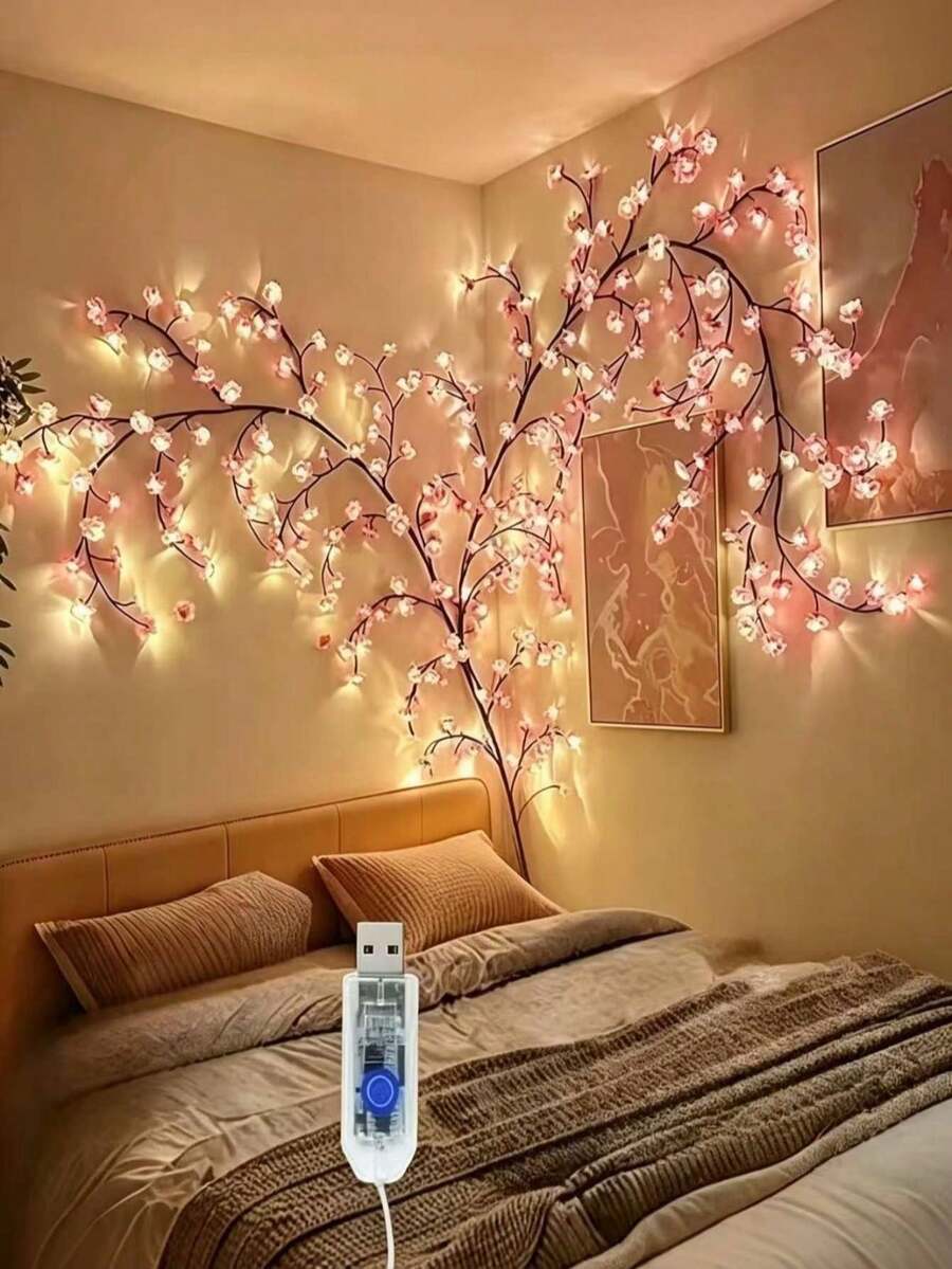LED Cherry Blossom Branch Wall Lamp, 8 Lighting Modes, Cherry Blossom Vine Light, Soft Willow Branch Design, Floral Wall Decor, Suitable For Bedroom, Home, Spring Decoration
