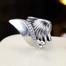 1pc Personalized Fan-Shaped Shell Design Open Adjustable Ring With Synthetic Cubic Zirconia For Women - Multicolor - View 3