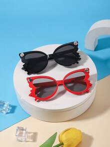 2pcs Kids 3-8 Years Old Cat Eye PC Glasses With Rose Decoration, Lightweight Fashion Glasses For Girls, Suitable For Party And Holiday Photo Occasions - Multicolor - View 6