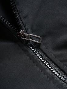 Teen Boys Solid Color Zipper Front Bomber Jacket With Arm Zipper Pocket, Casual Windproof Baseball Collar Outerwear For Autumn/Winter - Black - View 6