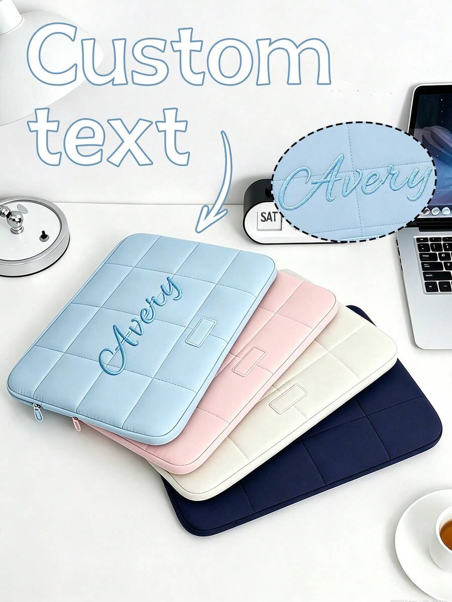 客製化刺繡姓名絎縫筆電保護套,防震加厚筆電保護包,純色拉鍊筆電包,適用 14/15 吋筆電,開學季與生日理想禮物 - 彩色 - 查看 1