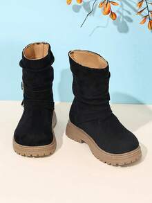 Girls' Korean Style Vintage Square Buckle Mid-Calf Boots - Black - View 3