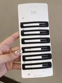 6pcs Minimalist Matte Hair Clips Cute Side Clips Sweet Daily Hair Accessories - Black - View 1