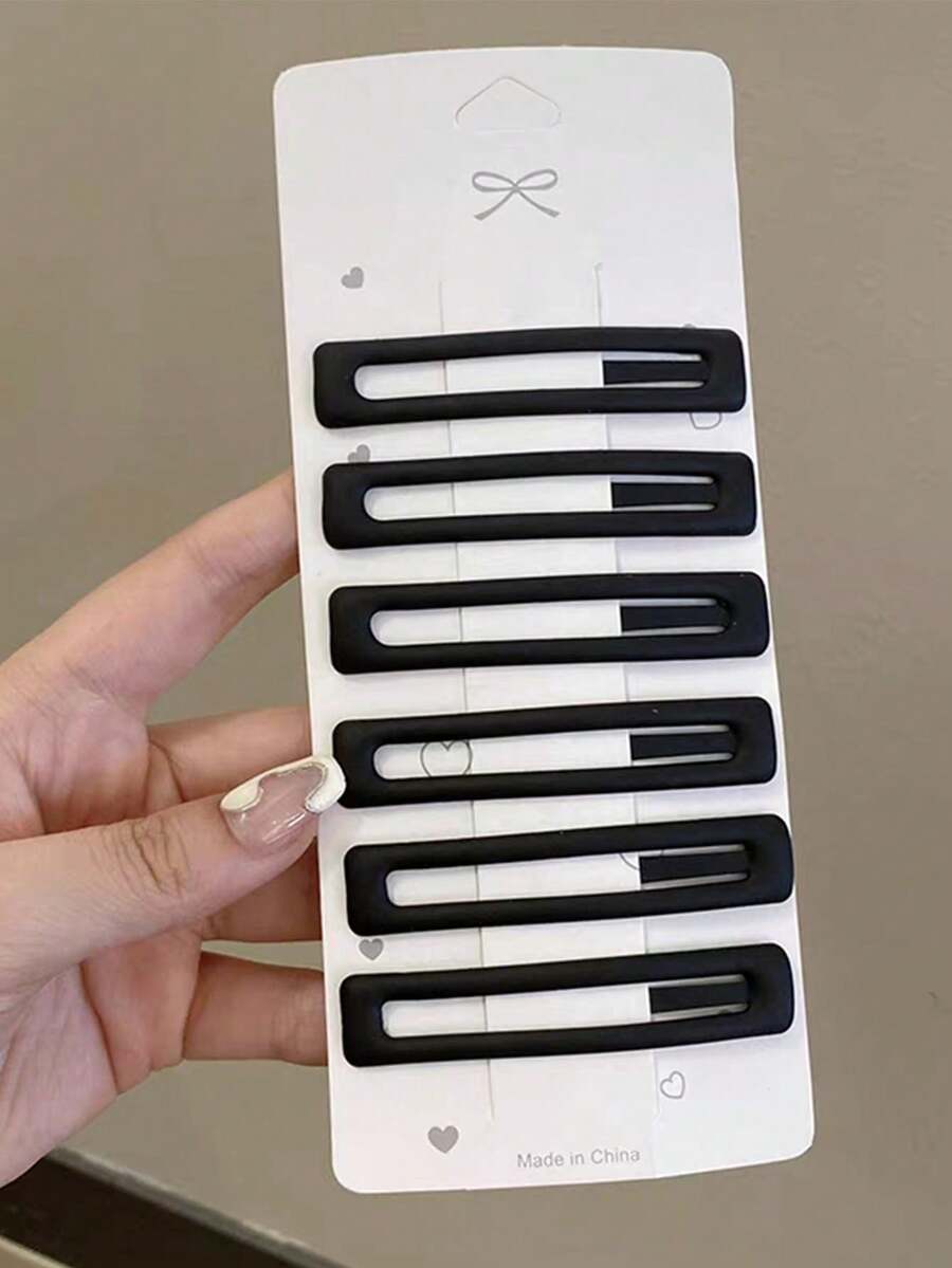 6pcs Minimalist Matte Hair Clips Cute Side Clips Sweet Daily Hair Accessories - Black - View 1