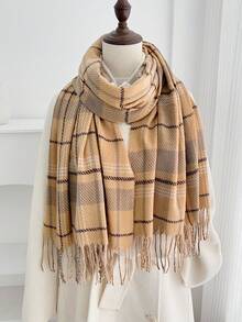 1pc Plaid Casual Polyester Scarf For Autumn/Winter - 4#Camel - View 3