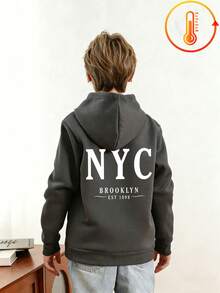 Tween Boy Fun Print Sweatshirt, Warm & Comfortable Thermal-Lined Pullover Sweatshirt For Autumn/Winter - Dark Grey - View 3