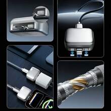 Full Charge Separator/Auto-Disconnect When Fully Charged - 140W Fast Charging Auto-Cutoff Data Cable With Type-C Connector, Auxiliary Input Adapter, Port Converter - Silver - View 4