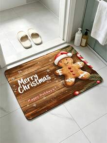 1PC Gingerbread Man Candy Cane Santa Hat Print Diatomite Absorbent Welcome Mat, Non‑Slip Small Floor Rug, Christmas Halloween Decor Mat For Stovetop Coffee Machine Water Bar Counter, Indoor Outdoor Front Door Kitchen Home Decor - Multicolor - View 18