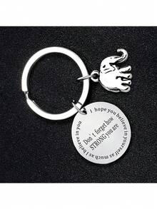 Inspirational Gift Elephant Keychain Key Ring "Don't Forget How Strong You Are" Birthday Christmas Gift - Silver - View 3