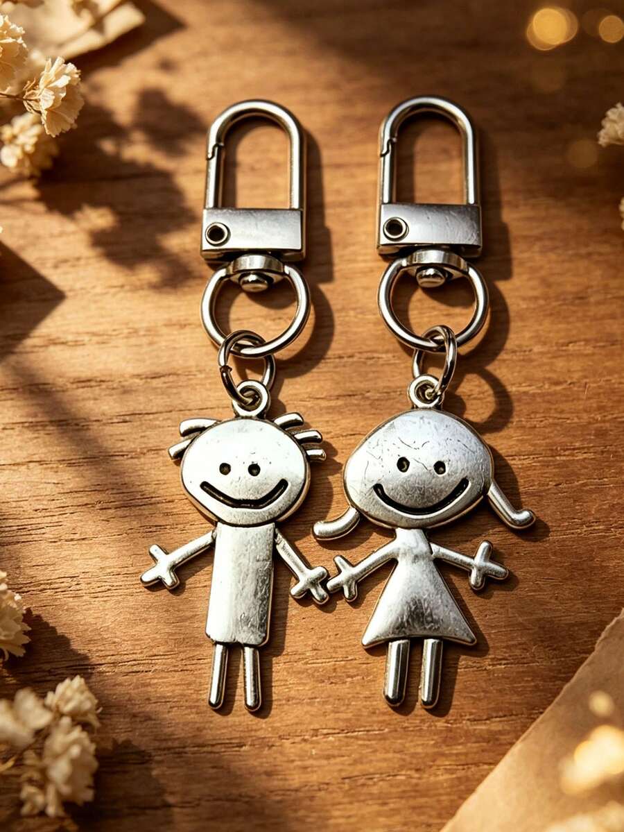2pcs Smiling Couple Theme Keychain - Suitable As Keychain | Backpack Clip | Car Key Chain Pendant | Bag Charm | Decorative Item | Perfect Gift For Couples - Multicolor - View 1