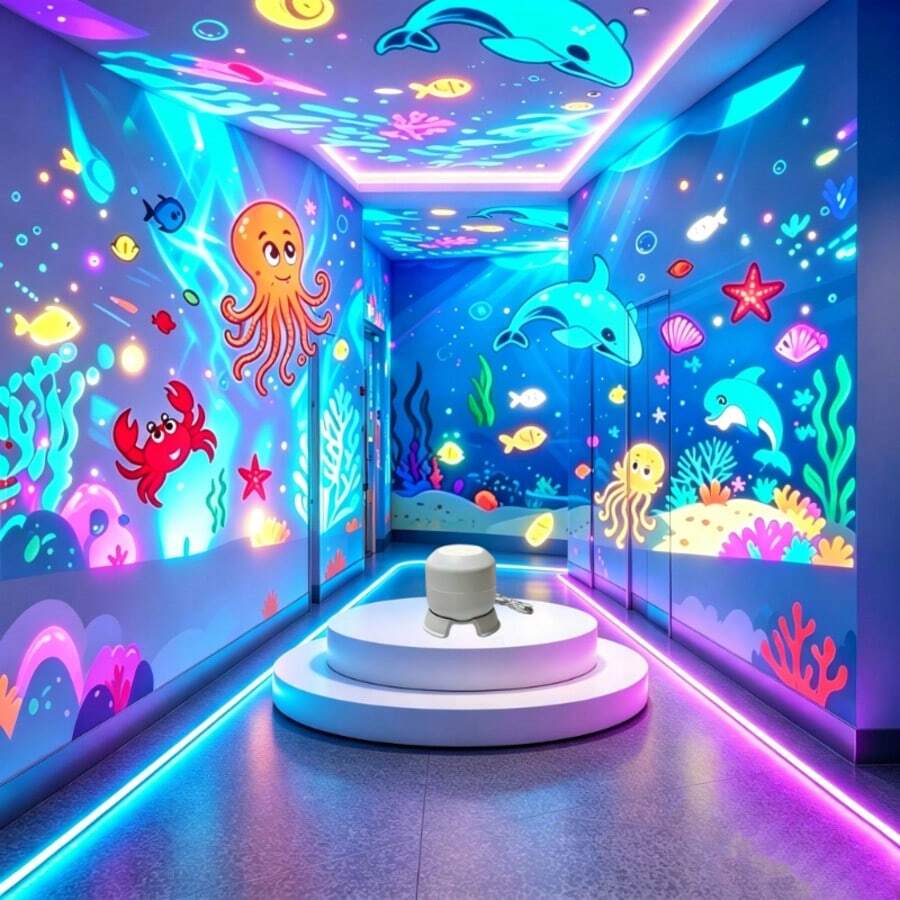 1pc Dynamic Ocean Projection Night Light, LED Decorative Projection Lamp, 360° Rotating Table Lamp, Multi-Angle Projection Light, USB Powered, Indoor Space, Living Room, Soft Light Dynamic Atmosphere Lamp - White - View 1