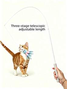 Retractable Cat Teaser Wand With Plush Octopus Replacement Head, Long Pole Durable Bite-Resistant Interactive Cat Toy With Bell - View 8
