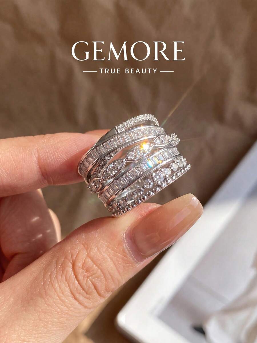1pc Shiny Horse Eye Shaped Multi-Layer Ring, Women's Ring, Women's Jewelry Gift, Fashion Accessory, Suitable For Party, Date And Daily Wear, Christmas Gift - Marquise Multi-layer Ring - View 1