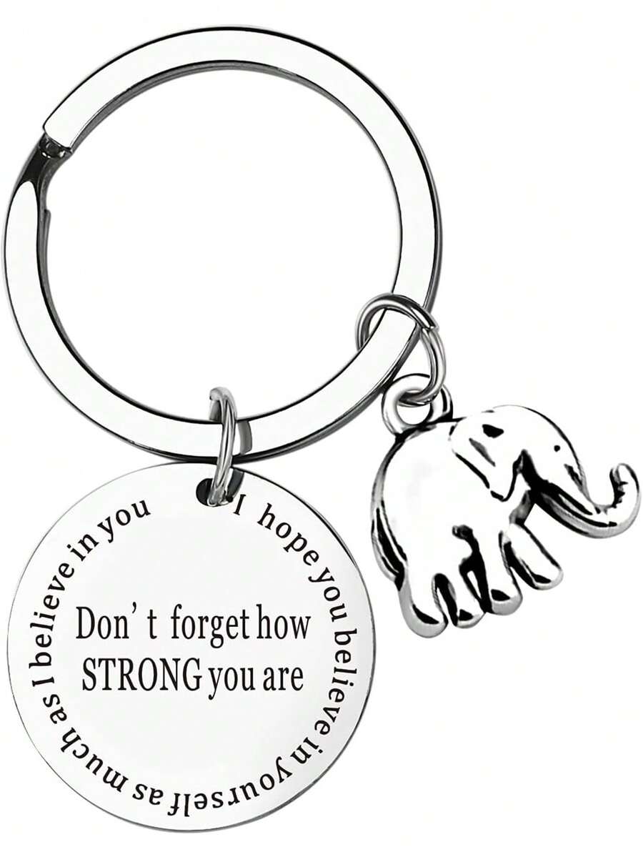 Inspirational Gift Elephant Keychain Key Ring "Don't Forget How Strong You Are" Birthday Christmas Gift - Silver - View 1