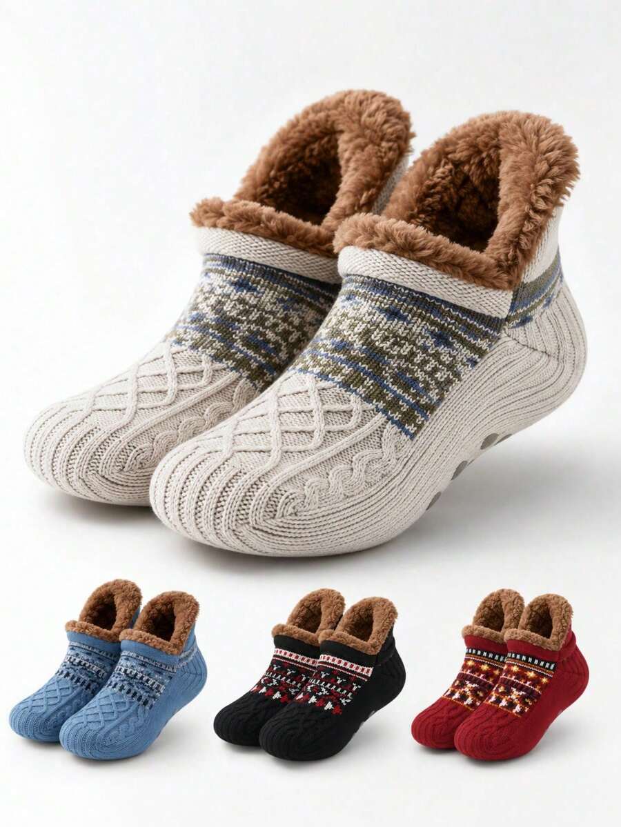 1 Pair Thick Warm Non-Slip Indoor Socks, Neutral Winter Warm Socks, Comfortable Socks - Multicolor - View 1