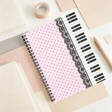 1pc A5 Spiral Bound Notebook, Cute Pink Polka Dot And Piano Keyboard Cover, High-Quality Paper, Smooth Writing, Durable Cover, Suitable For Work And Office, Back To School Essential. School Notebook - Lined Book - View 1