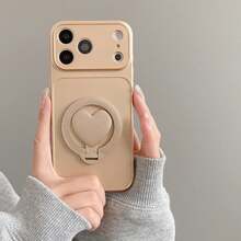 (Order & Follow Store To Get Free Lanyard) Solid Color Heart-Shaped Stand Corning Metallic Paint Phone Case + Wrist Strap Phone Case / Compatible With Apple 18 Pro Max/18 Pro/18/17 Pro Max/16 Pro Max/15 Pro Max/14 Pro Max/13 Pro Max/12 Pro Max/11 Pro Max/Compatible With Samsung S26/25/24/23/22/21/U Phone Case Compatible With Xiaomi 17T/17T Pro Compatible With Redmi Note 15/14 Pro Compatible With Honor 600/600 Pro Compatible With Huawei Magic 8 Pro/7 Pro Compatible With OPPO A6/A5 Compatible With Moto Edge 50/60/70 Fusion/Compatible With Transsion Note 60/50/Hot 70/60/50/ - Gold - View 4