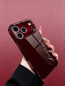 1pc Customized Elegant Cursive Name Fashion Phone Case, Burgundy Electroplated Frame Glass Shell Compatible With Apple 18ProMax/Duo/17ProMax/16Pro/15/14Plus/13Pro/12ProMax/11/XsMax & S26Ultra/25Plus/24/23/22 & A36/A35/A33/A31/A26/A15/A13/Note20/10Pro And Other Series Models, Unique Design Gift For Yourself, Friends, Family, Sisters, Best Friends, Grandparents. - Burgundy - View 3