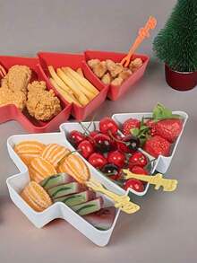3-Piece Christmas Tree Shaped White Plastic Trays - Suitable For Holiday Parties, Afternoon Tea Candy, Nuts And Desserts - Multi-Functional Snack Storage Box, Dessert Stand For Restaurants And Cafes | Holiday Table Accessories | Durable Snack Tray, Christmas Candy - Multicolor - View 8