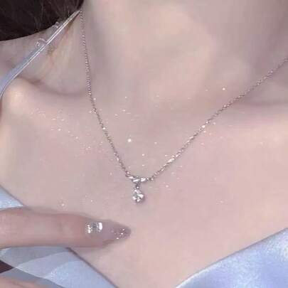 1 Peça Colar de Strass com Gota de Água Prateada, Colar de Strass com Estrela e Lua